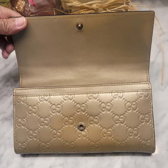 Gucci Guccissima Gold Long Continental Wallet Snap W/Unbrained Chain & Dustbag - Picture 4 of 11
